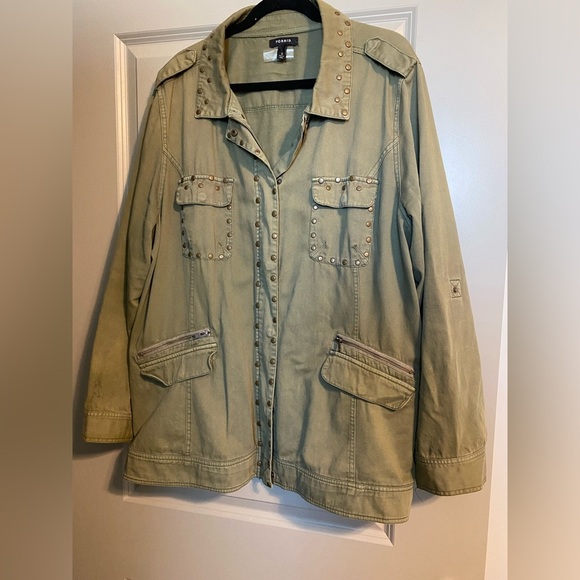 Women's Olive Green Studded Jacket - Picture 1 of 6